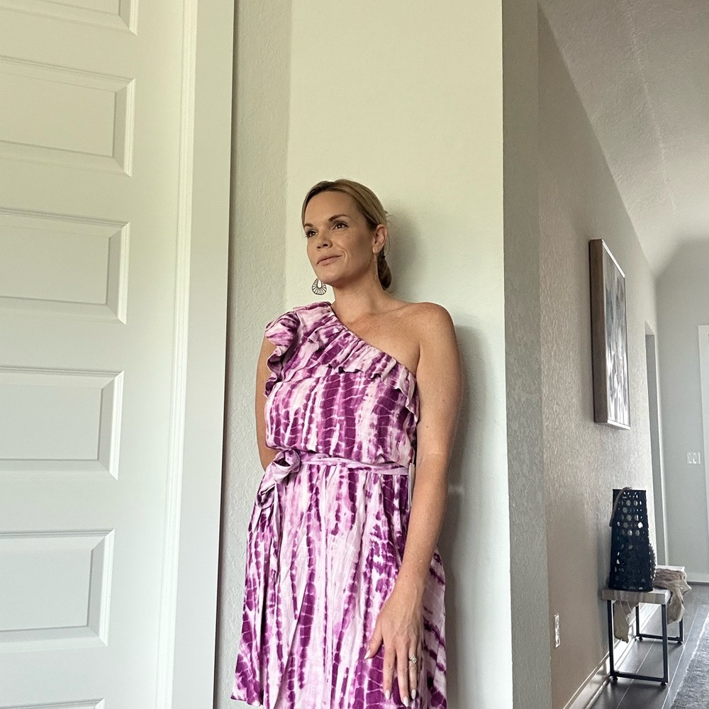 Purple Tie-Dye One-Shoulder Dress